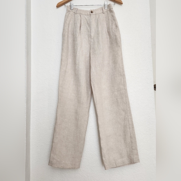 Reformation  Mason linen Wide-Leg  Pants In Oatmeal. - Picture 4 of 7